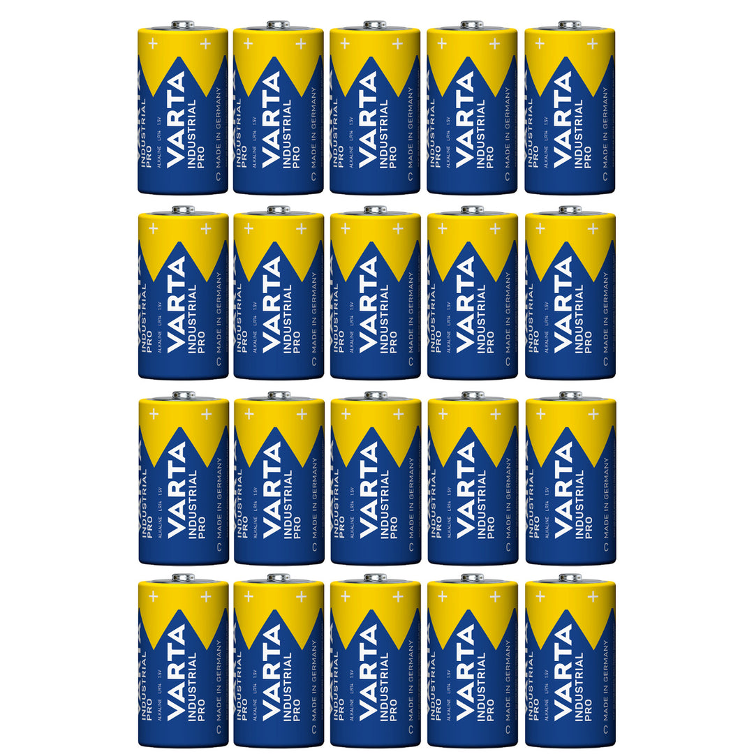 20 stk. R-14 LR14 C 1,5 V alkalibatterier fra Varta Industrial Pro