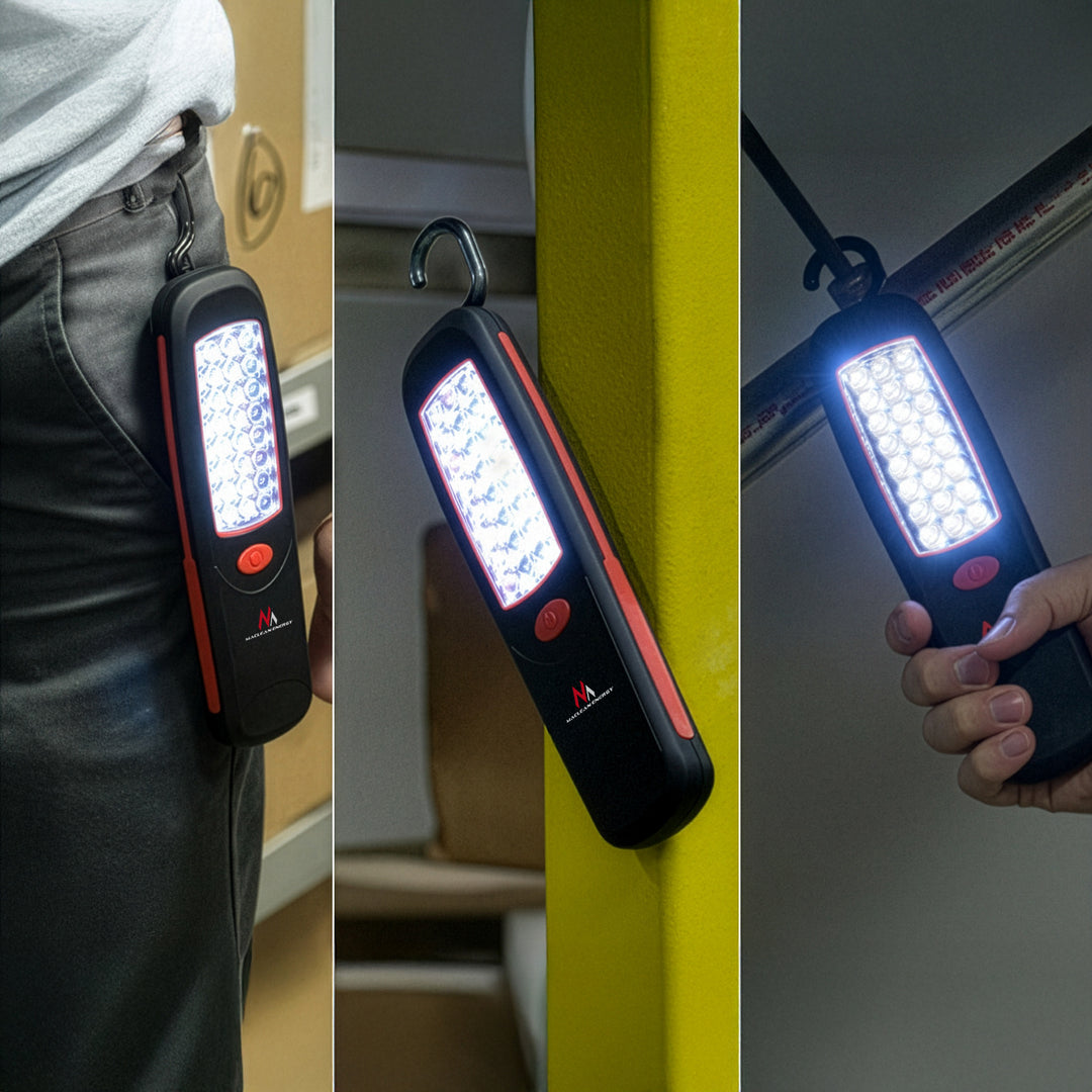 2 stk. Maclean-værkstedslampe med 24 LED, magnet, krog, MCE03 + 6 stk. R-06-batterier (R06, AA, LR06) 1,5 V VARTA Longlife Power