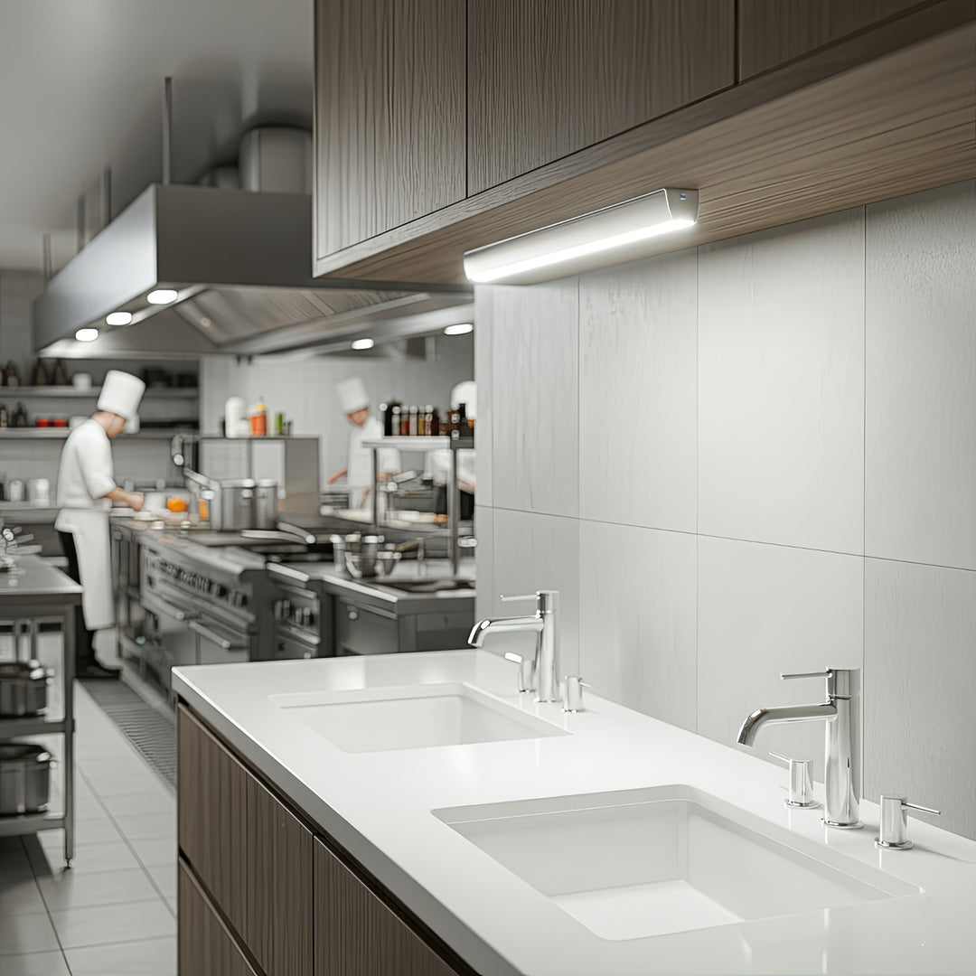 2 stk. Maclean LED-køkkenlampe, til montering under skab, 9 SMD, batteridrevet, PIR-sensor med tænd/sluk-funktion, MCE166 + 6 stk. R-06/AA/LR06-batterier, 1,5 V, VARTA Longlife Power