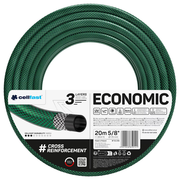 Cellfast haveslange, 3-lags, krydsflettet polyester, 5/8", 20 m, Economic