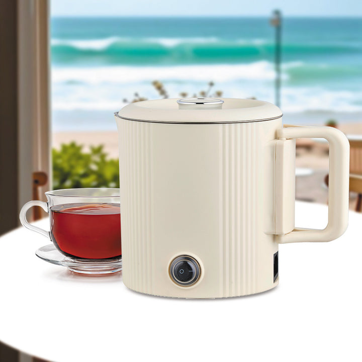 Maestro elektrisk kedel/rejsegryde, 2-i-1, rumindhold 0,8 l, effekt 600 W, sammenklappelig håndtag, spændingsomskifter 110 V/230 V, farve: beige, MR-009-BEIGE