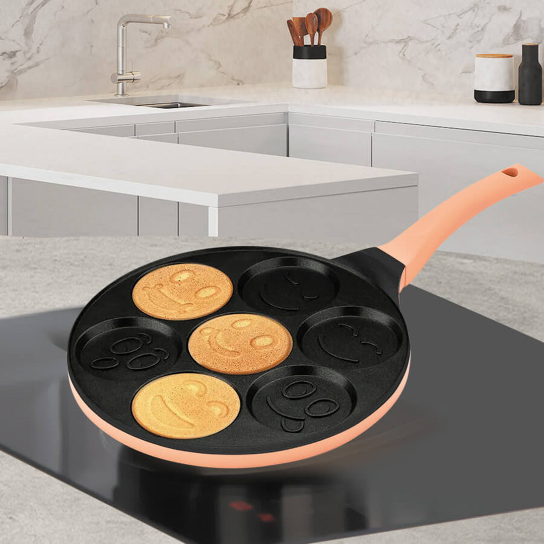 Maestro pandekagepande, emoji-mønster, diameter 26 cm, non-stick-belægning, silikonegreb, kan bruges på alle komfurtyper, MR-1222-B
