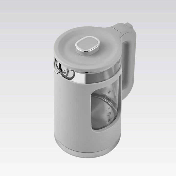 Maestro elektrisk vandkoger i glas, 1,7 l, 2200 W, vandstandsindikator, LED-belysning, drejelig fod, grå, MR-065-GREY
