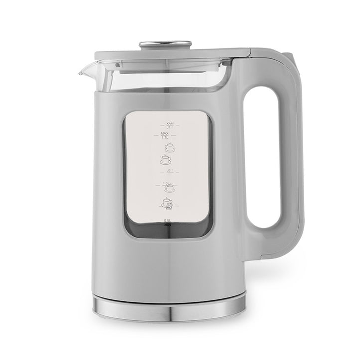 Maestro elektrisk vandkoger i glas, 1,7 l, 2200 W, vandstandsindikator, LED-belysning, drejelig fod, grå, MR-065-GREY