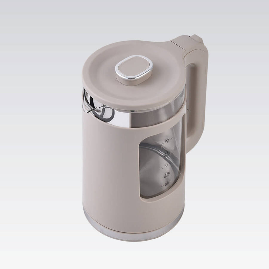Maestro elektrisk vandkoger i glas, 1,7 l, 2200 W, vandstandsindikator, LED-belysning, drejelig fod, farve: beige, MR-065-BEIGE