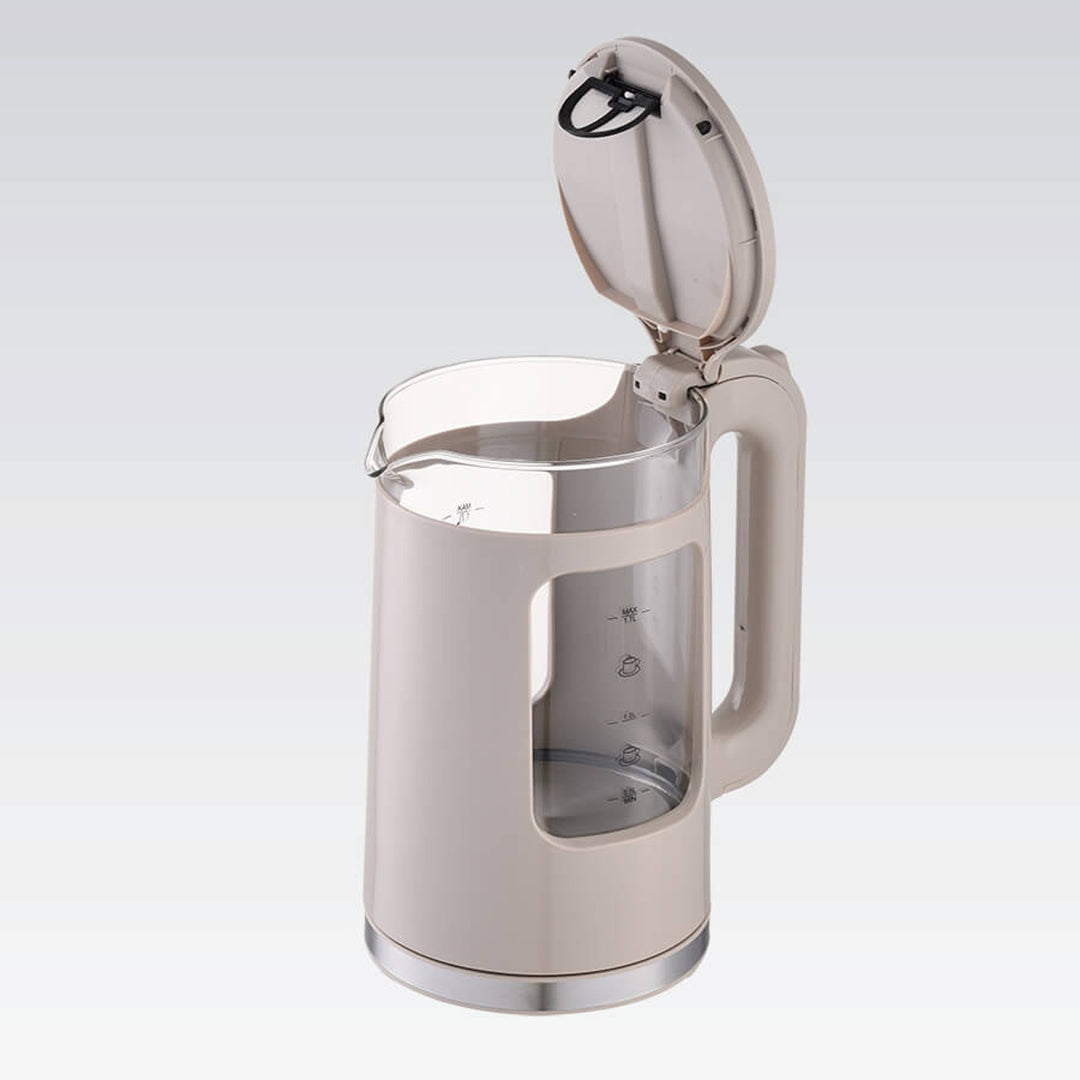 Maestro elektrisk vandkoger i glas, 1,7 l, 2200 W, vandstandsindikator, LED-belysning, drejelig fod, farve: beige, MR-065-BEIGE