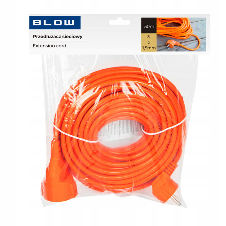 Blow-forlængerledning, orange, længde 50 m, stikkontakt med jordforbindelse, PR-160