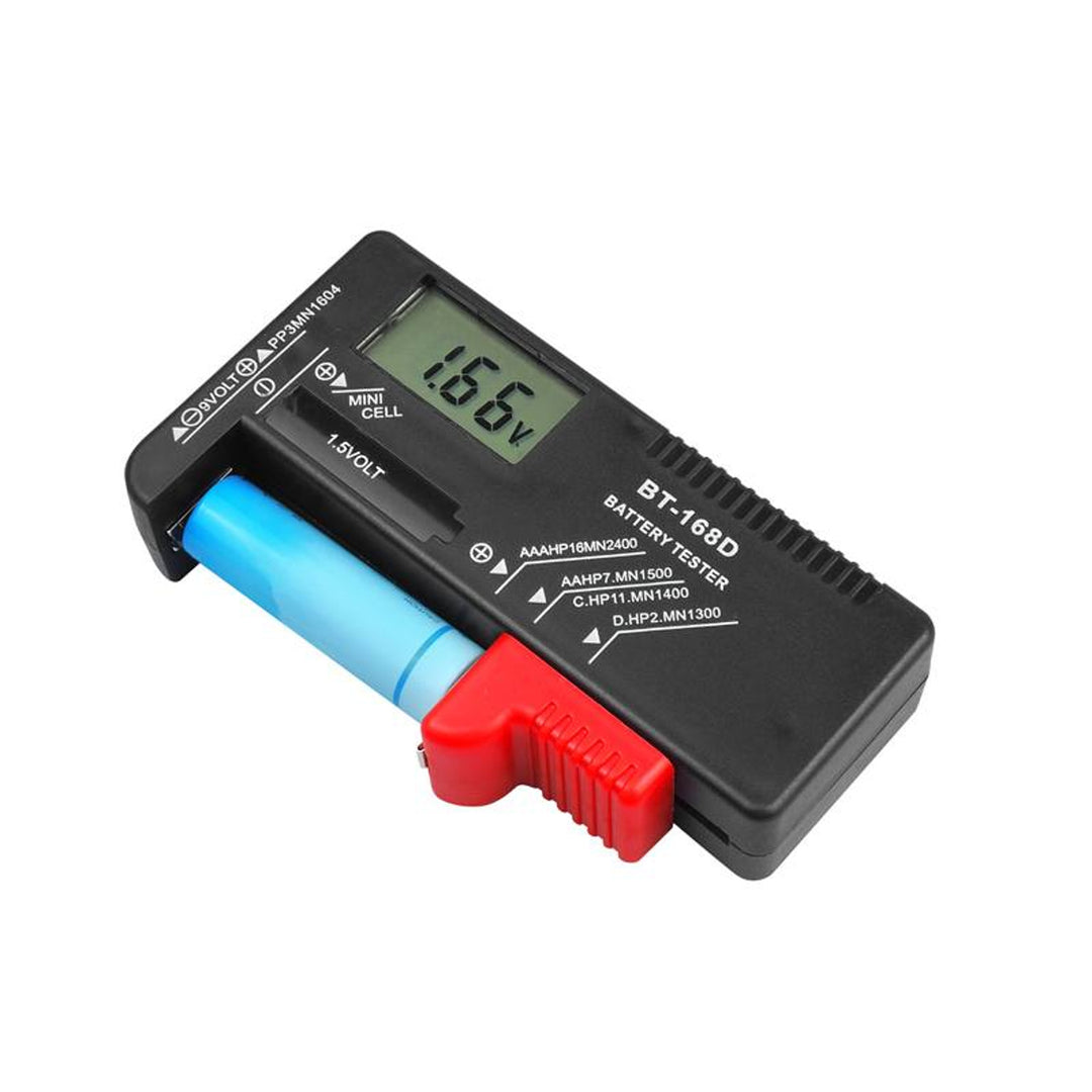 Lamex digital tester til batterier og genopladelige batterier, LCD-skærm, kompakt størrelse, kræver ingen ekstern strømkilde