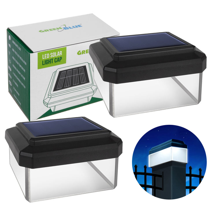 GreenBlue LED-solcellelampe til stolpe, 60x40 mm, konisk tag, GB125, 2 stk.