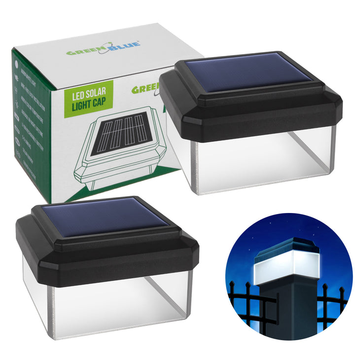 GreenBlue LED-solcellelampe til stolpe, 60x60 mm, konisk tag, GB126, 2 stk.