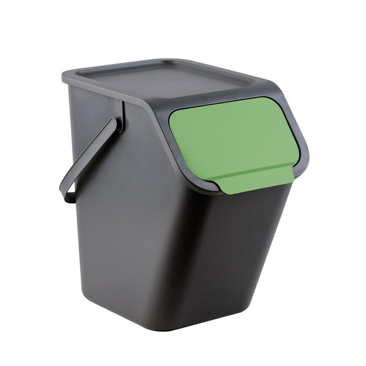 Sæt med 4 sorte BINI-beholdere à 25 l, med sort låg, lågfarver: gul, blå, grøn, brun + 5 stk. kulfiltre