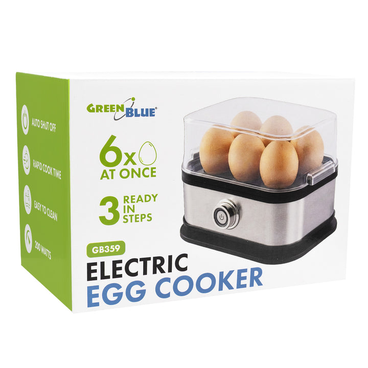 GreenBlue automatisk æggekoger, effekt 200 W, til op til 6 æg, målebæger, 220–240 V~, 50/60 Hz, GB359