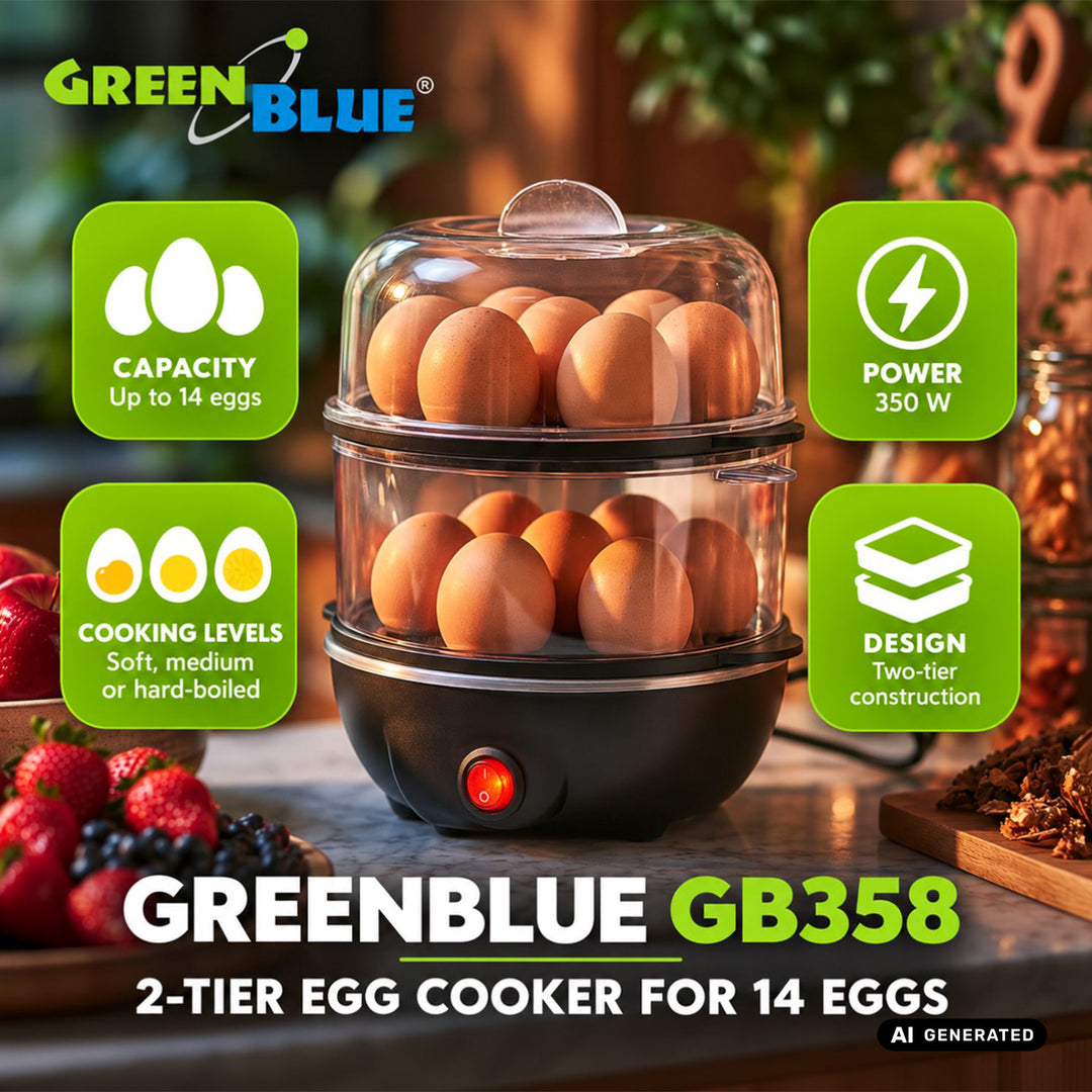 GreenBlue 2-etagers æggevarmer til 14 æg, effekt 350 W, til 14 æg, 220–240 V~, 50/60 Hz, GB358