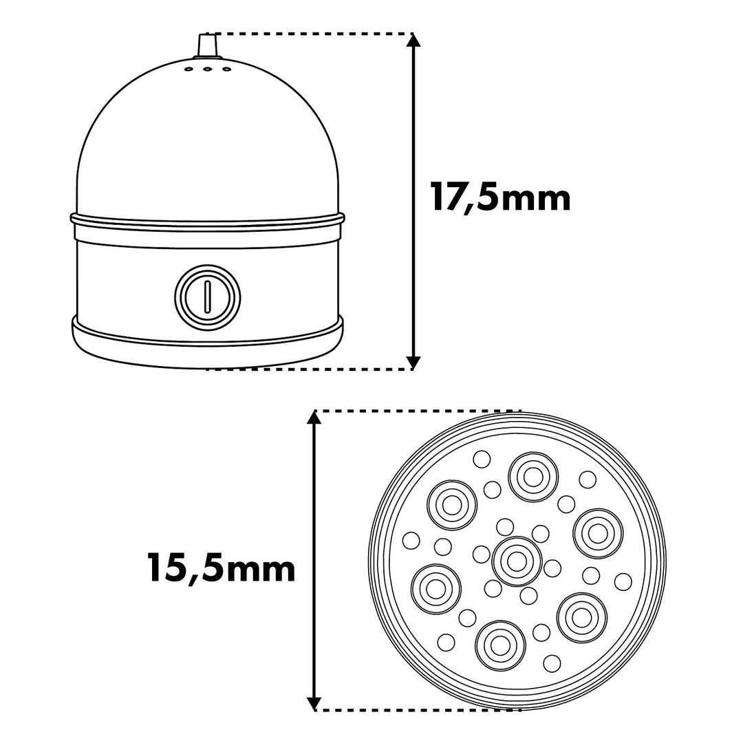 GreenBlue æggekoger i rustfrit stål, effekt 200 W, til op til 7 æg, målebæger, 220–240 V~, 50/60 Hz, GB357
