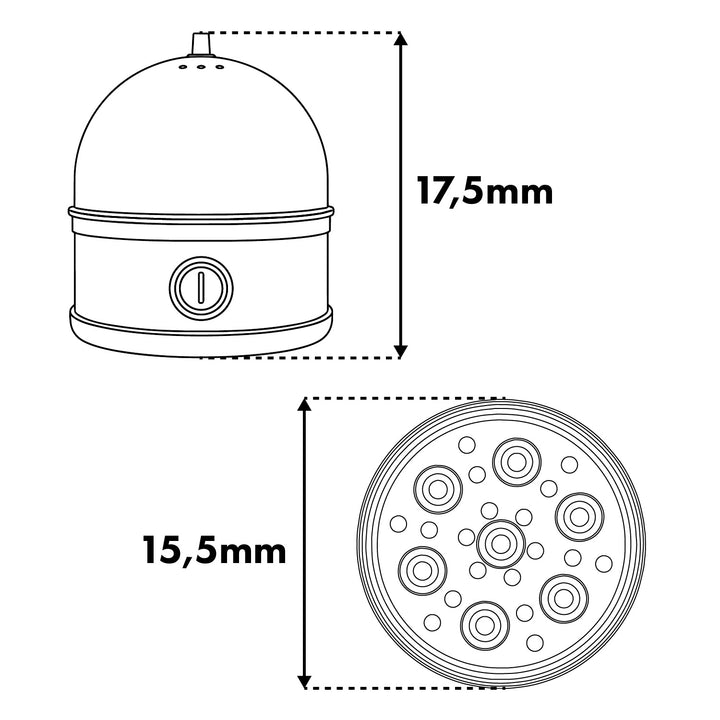 GreenBlue æggekoger i rustfrit stål, effekt 200 W, til op til 7 æg, målebæger, 220–240 V~, 50/60 Hz, GB357