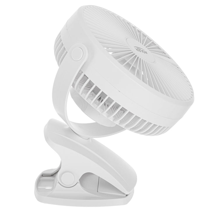 Bordventilator med klips, batteridrevet, 15,5 cm, 360° drejning, USB-C, Adler