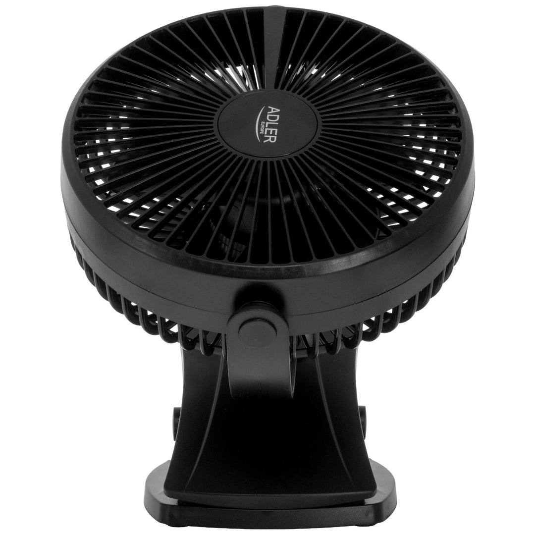 Bordventilator med klips, batteridrevet, 15,5 cm, 360° drejning, USB-C, Adler
