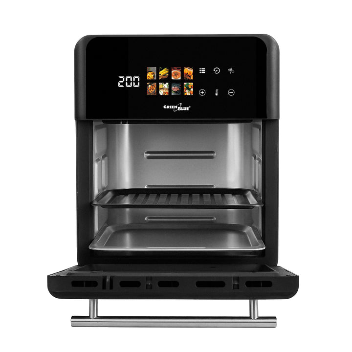 GreenBlue AIR FRYER fedtfri frituregryde, kraftig 1800 W, 10 l kapacitet, 8 programmer, tilbehør, timer, GB950 + madtermometer/sonde, GreenBlue GB178