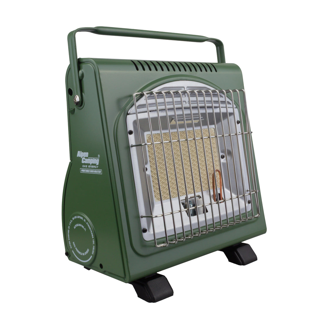 Alpen Camping bærbar gaskomfur, 2-i-1, gasforbrug 124 g/t, piezo-tænding, ICELAND IK-1000 PRO+ 4 x gaspatroner à 227 g GreenBlue. Certifikat: Pi 0875, overholder standarden EN417