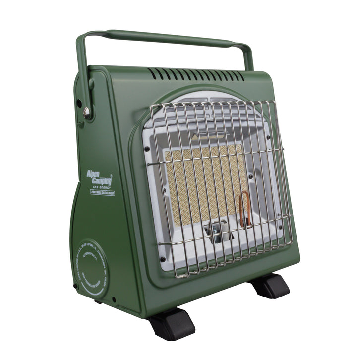 Alpen Camping bærbar gaskomfur, 2-i-1, gasforbrug 124 g/t, piezo-tænding, ICELAND IK-1000 PRO+ 4 x gaspatroner à 227 g GreenBlue. Certifikat: Pi 0875, overholder standarden EN417