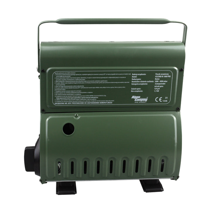 Alpen Camping bærbar gaskomfur, 2-i-1, gasforbrug 124 g/t, piezo-tænding, ICELAND IK-1000 PRO+ 4 x gaspatroner à 227 g GreenBlue. Certifikat: Pi 0875, overholder standarden EN417