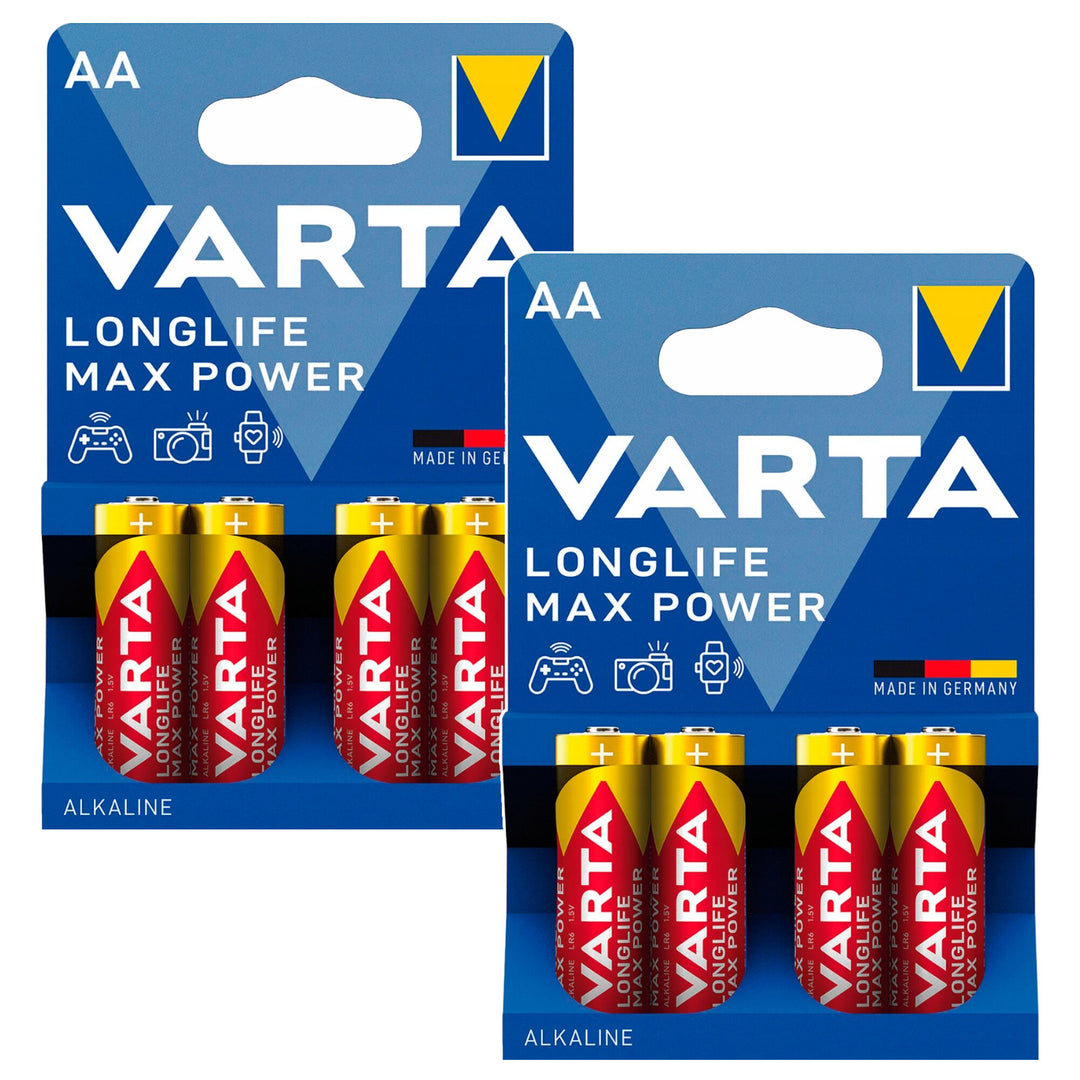 8 stk. R-06-batterier, R06 AA, 1,5 V, alkaline, R-06 Longlife Max Power fra Varta