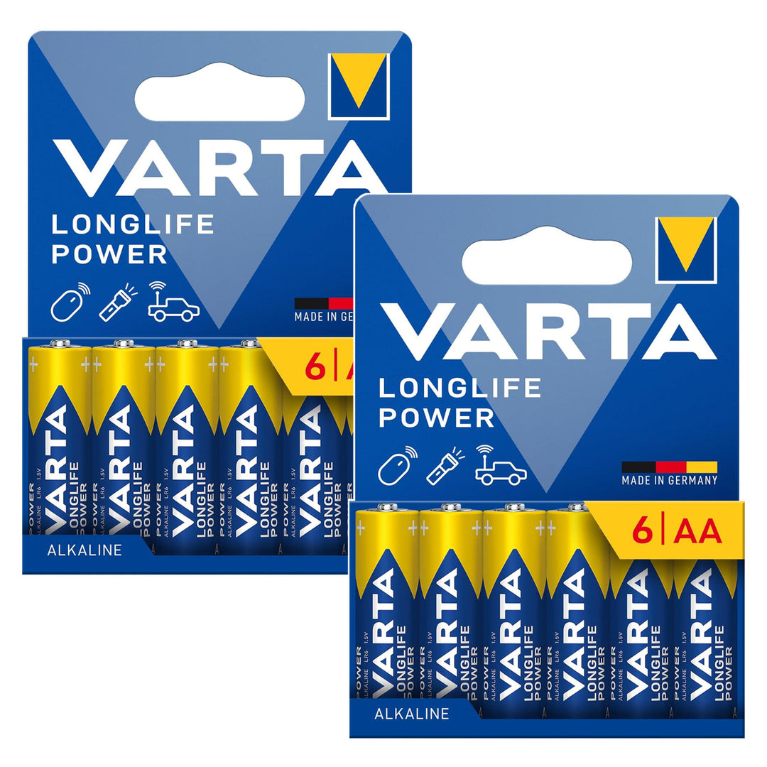 12 stk. R-06 R06 AA LR06 1,5 V VARTA Longlife Power alkalibatterier