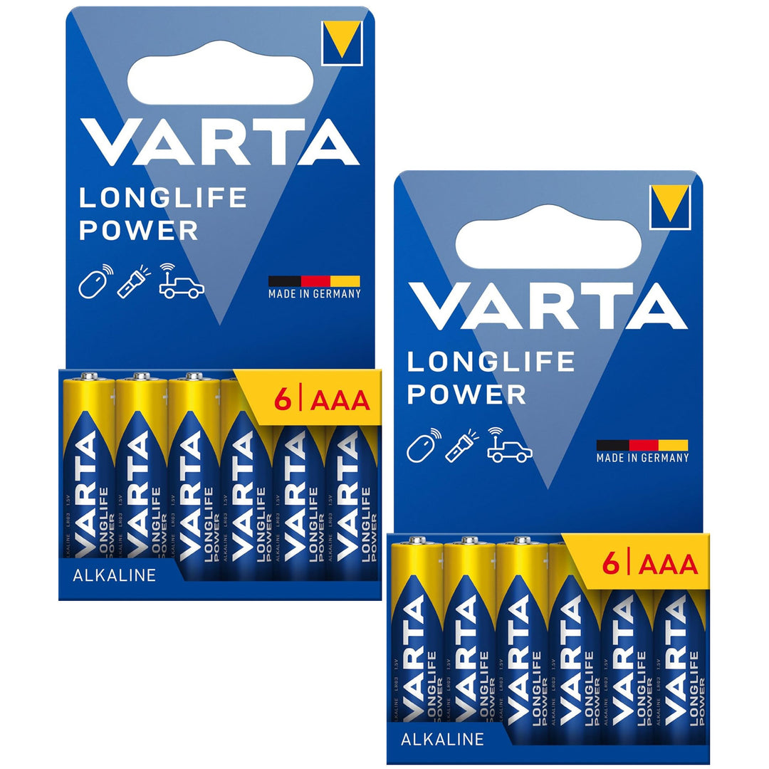 12 stk. R-03 R03 AAA LR06 1,5 V VARTA Longlife Power alkalibatterier
