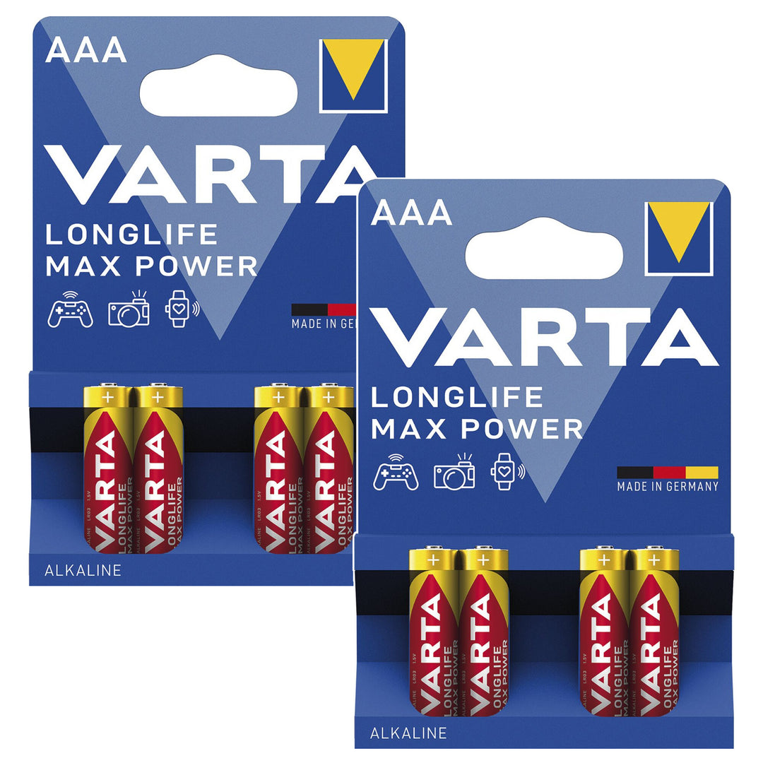8 stk. R-03/R03/AAA 1,5 V alkaliske batterier fra Varta Longlife Max Power