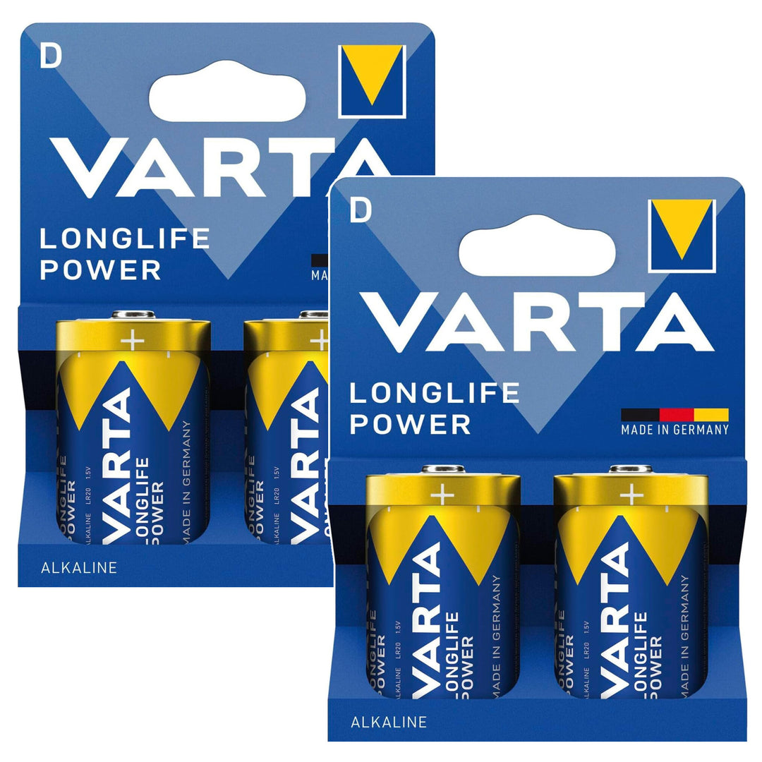 4 stk. R-20 R20 D 1,5 V alkalibatterier Longlife Power fra Varta