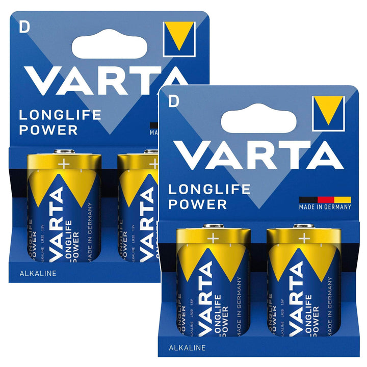 4 stk. R-20 R20 D 1,5 V alkalibatterier Longlife Power fra Varta