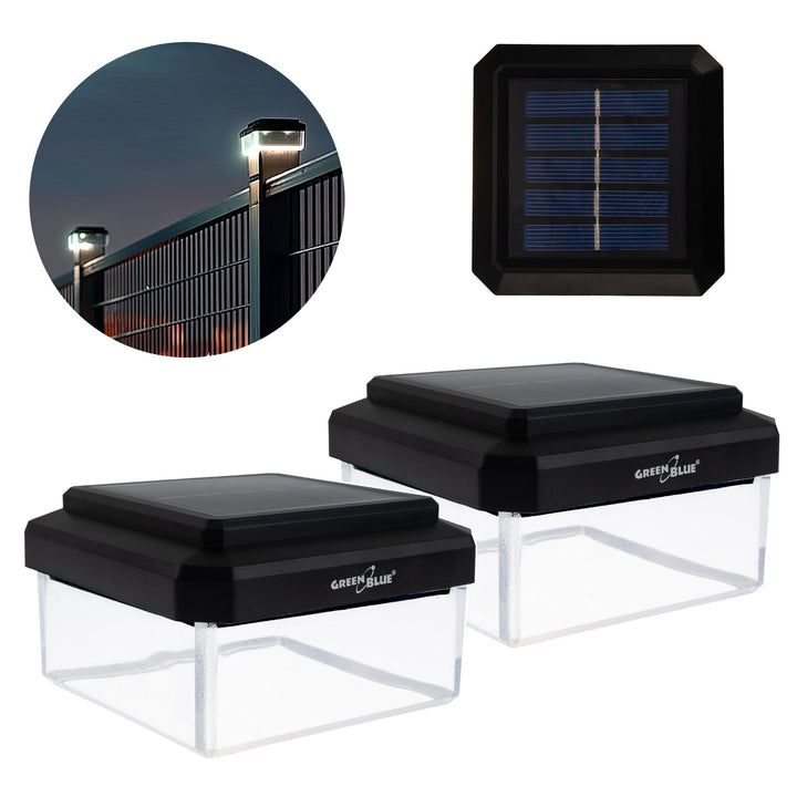 GreenBlue LED-solcellelampe til stolpe, 80 x 80 mm, konisk tag, 3200 K, GB127 WW, 2 stk.