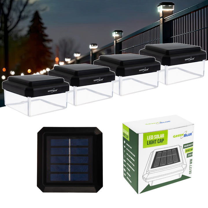 GreenBlue LED-solcellelampe til stolpe, 80 x 80 mm, konisk skærm, 3200 K, GB127 WW, 4 stk.