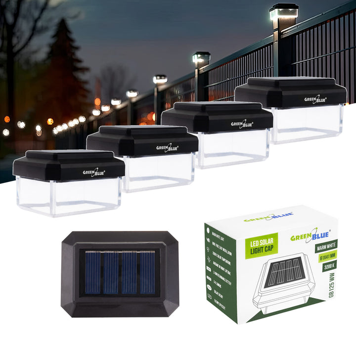 GreenBlue LED-solcellelampe til stolpe, 60 x 40 mm, konisk tag, 3200 K, GB125 WW, 4 stk.