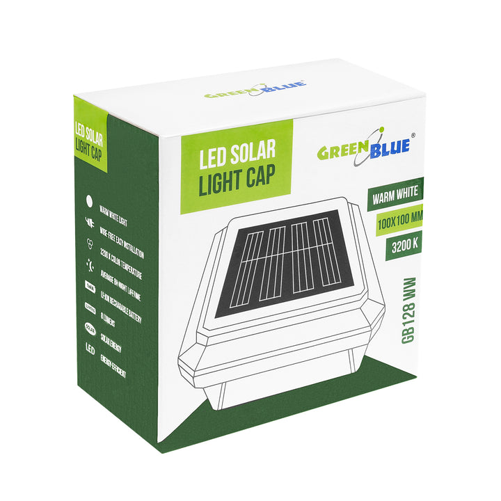 GreenBlue LED-solcellelampe til stolpe, 100 x 100 mm, konisk skærm, 3200 K, GB128 WW, 2 stk.