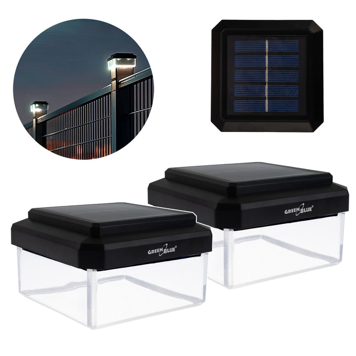 GreenBlue LED-solcellelampe til stolpe, 100 x 100 mm, konisk skærm, 3200 K, GB128 WW, 2 stk.