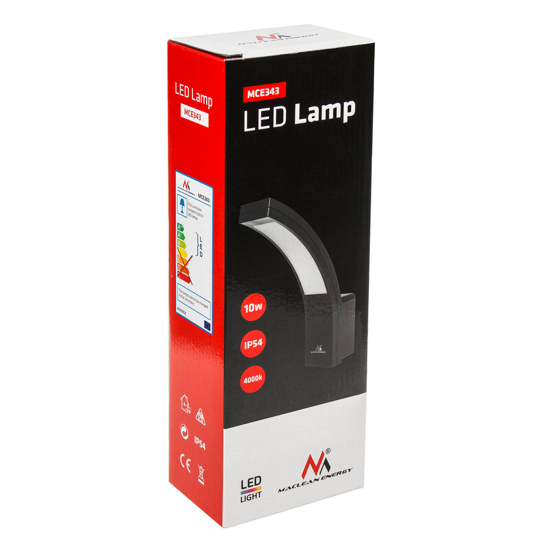 Maclean LED-facadelampe, 800 lm, IP54, 10 W, naturlig hvid farve (4000 K), sort, MCE343 B, 2 stk.