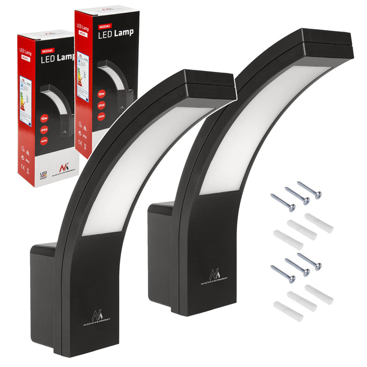 Maclean LED-facadelampe, 800 lm, IP54, 10 W, naturlig hvid farve (4000 K), sort, MCE343 B, 2 stk.