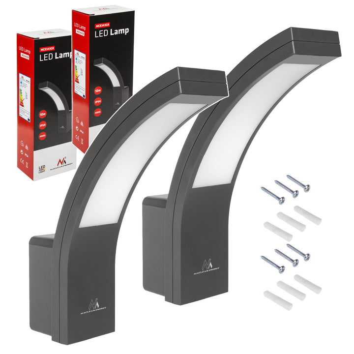Maclean LED-facadelampe, 800 lm, 10 W, lysfarve: naturlig hvid (4000 K), farve: grå, MCE343 GR, 2 stk.