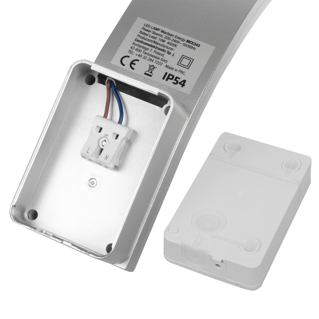 Maclean LED-facadelampe, 800 lm, IP54, 10 W, naturlig hvid farve (4000 K), sølvfarvet, MCE343 SV, 2 stk.