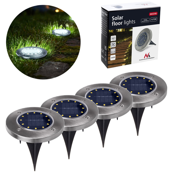 Maclean IP44 solcelledrevet LED-haveportlampe, 12 SMD-LED'er, 4000K, Ni-MH 600 mAh, 0,7 W, MCE318, 4 stk.