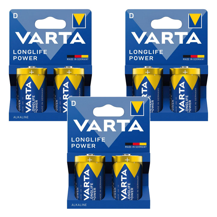 6 stk. R-20 R20 D 1,5 V alkalinebatterier Longlife Power fra Varta