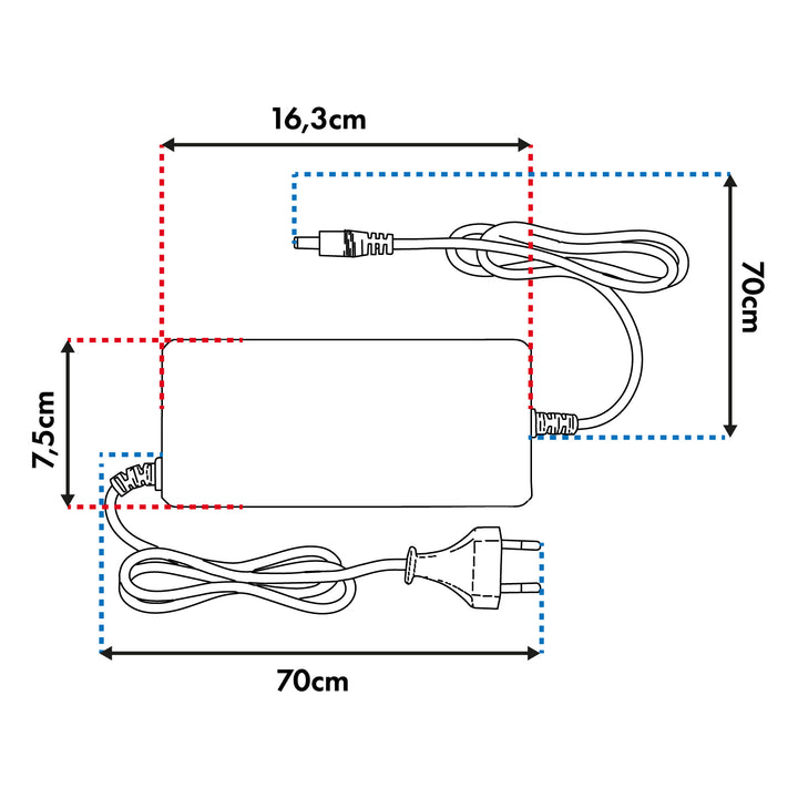 Universel oplader / strømforsyning fra Maclean Energy til løbehjul, 42 V DC, 2 A, maks. 85 W, hurtigopladning, 6 stik, MCE667