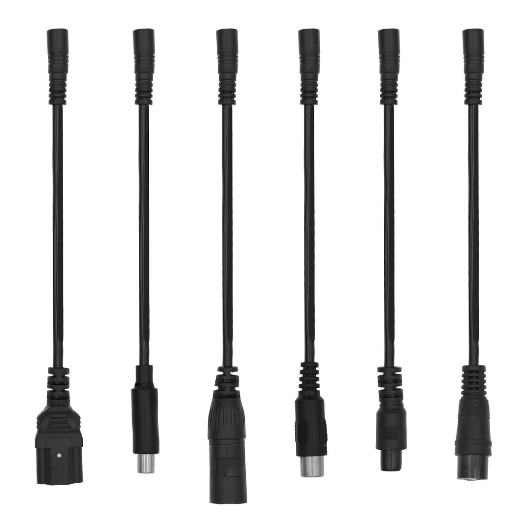 Universel oplader / strømforsyning fra Maclean Energy til løbehjul, 54,6 V DC, 2 A, maks. 110 W, hurtigopladning, 6 stik, MCE665