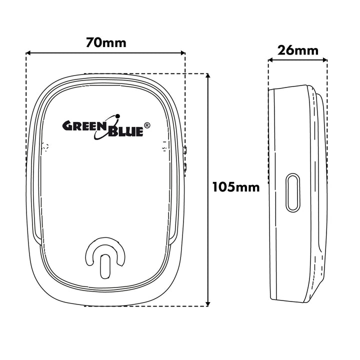 GreenBlue trådløs dørklokke, 38 melodier, 90 dB, hvid, rækkevidde op til 200 m, GB404 W