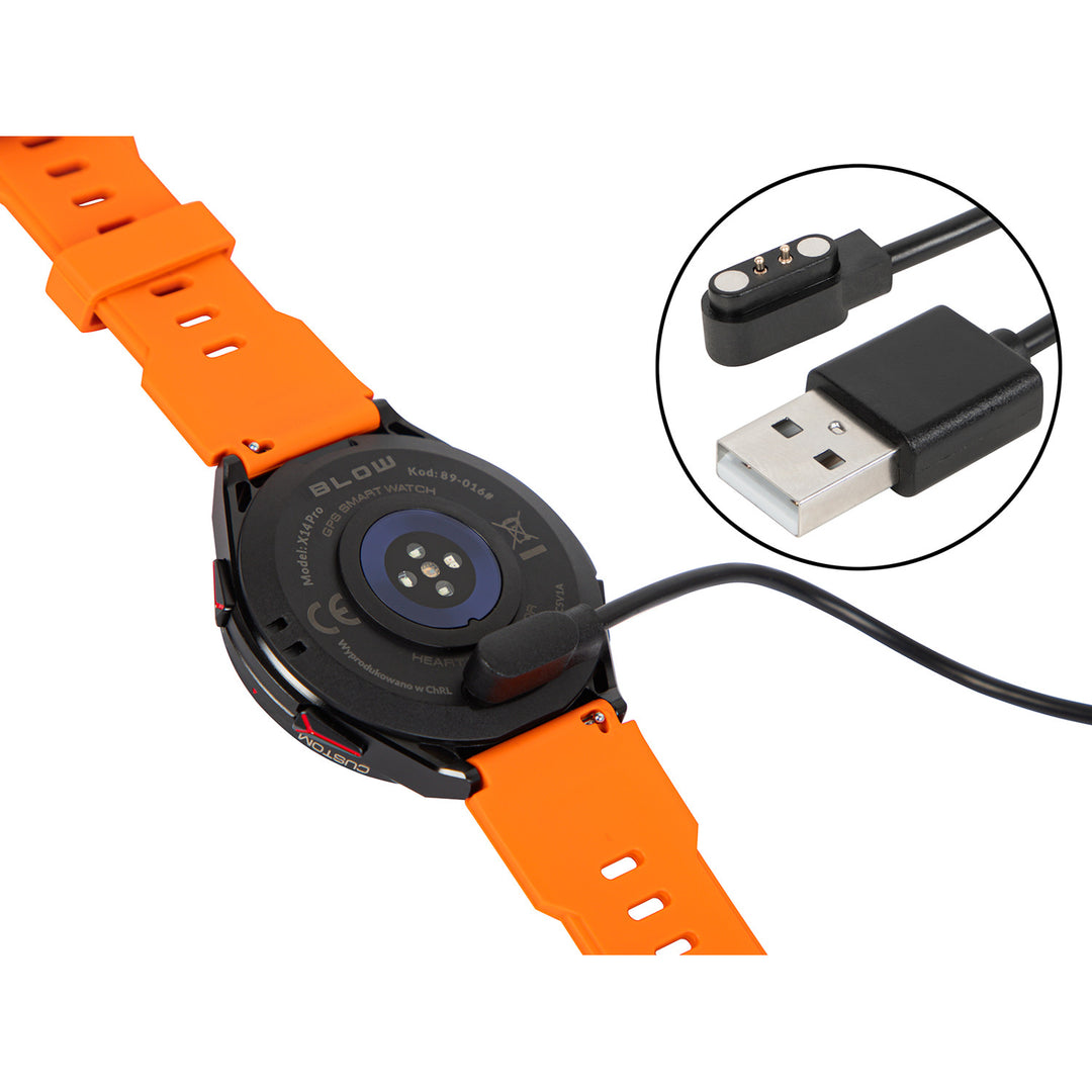 BLOW X14 Pro smartwatch, 1,43" AMOLED-skærm, 490 mAh batteri, GPS, 4 GB RAM og 256 MB lagerplads, sundhedsfunktioner, rem i 2 farver, 89-016#