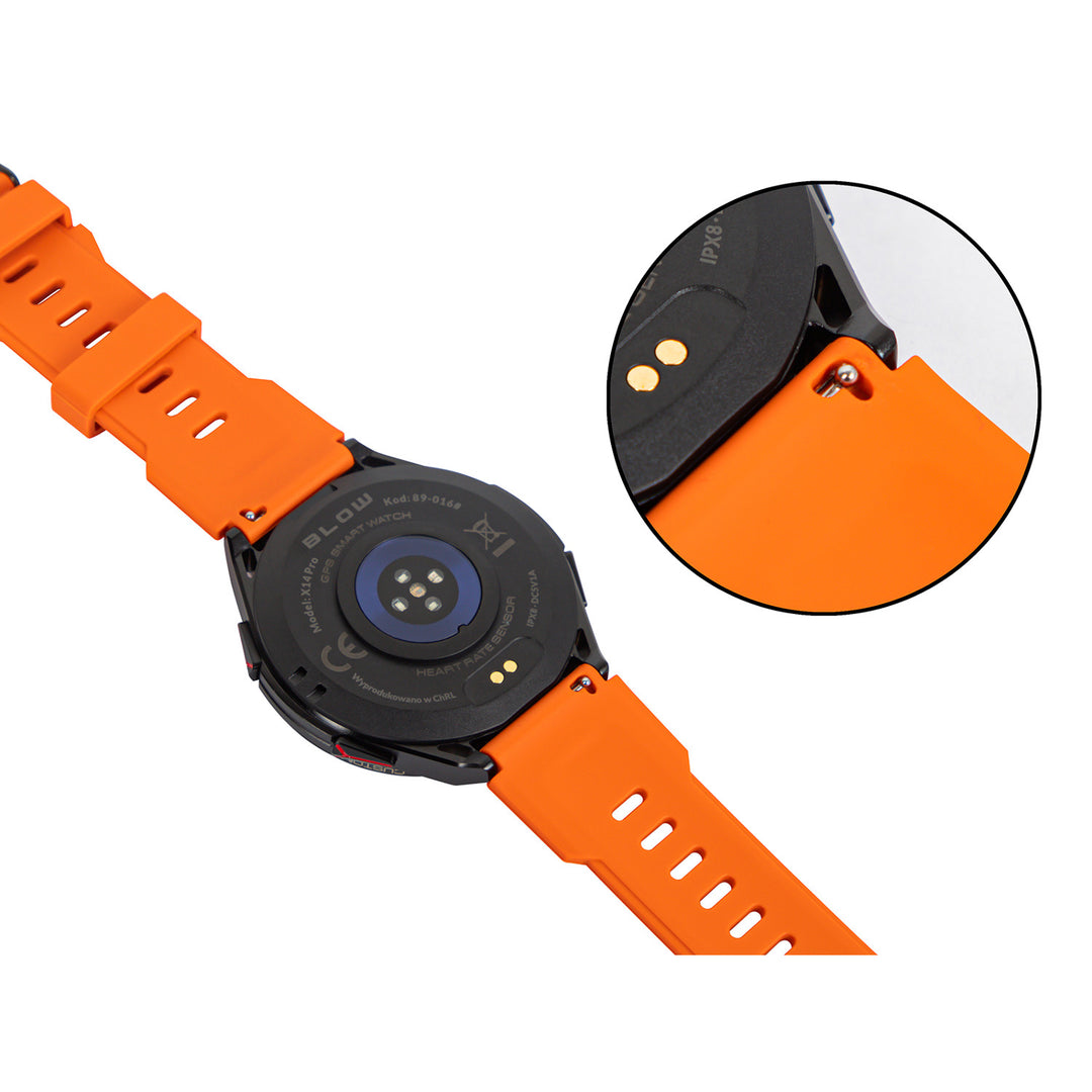 BLOW X14 Pro smartwatch, 1,43" AMOLED-skærm, 490 mAh batteri, GPS, 4 GB RAM og 256 MB lagerplads, sundhedsfunktioner, rem i 2 farver, 89-016#