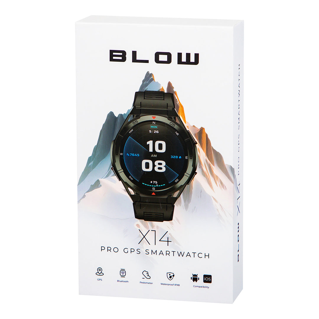 BLOW X14 Pro smartwatch, 1,43" AMOLED-skærm, 490 mAh batteri, GPS, 4 GB RAM og 256 MB lagerplads, sundhedsfunktioner, rem i 2 farver, 89-016#