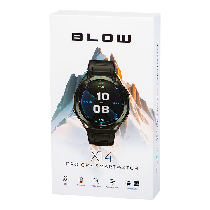 BLOW X14 Pro smartwatch, 1,43" AMOLED-skærm, 490 mAh batteri, GPS, 4 GB RAM og 256 MB lagerplads, sundhedsfunktioner, rem i 2 farver, 89-016#