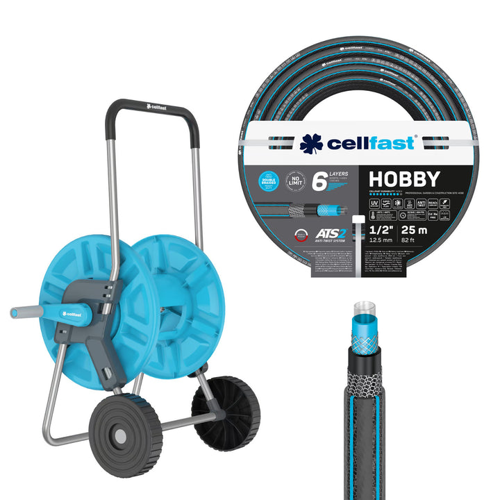 Cellfast Aluplus slangevogn 1/2" 60 m + Cellfast Hobby ATS2 haveslange 1/2" 25 m
